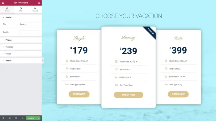 prijstabellen in WordPress