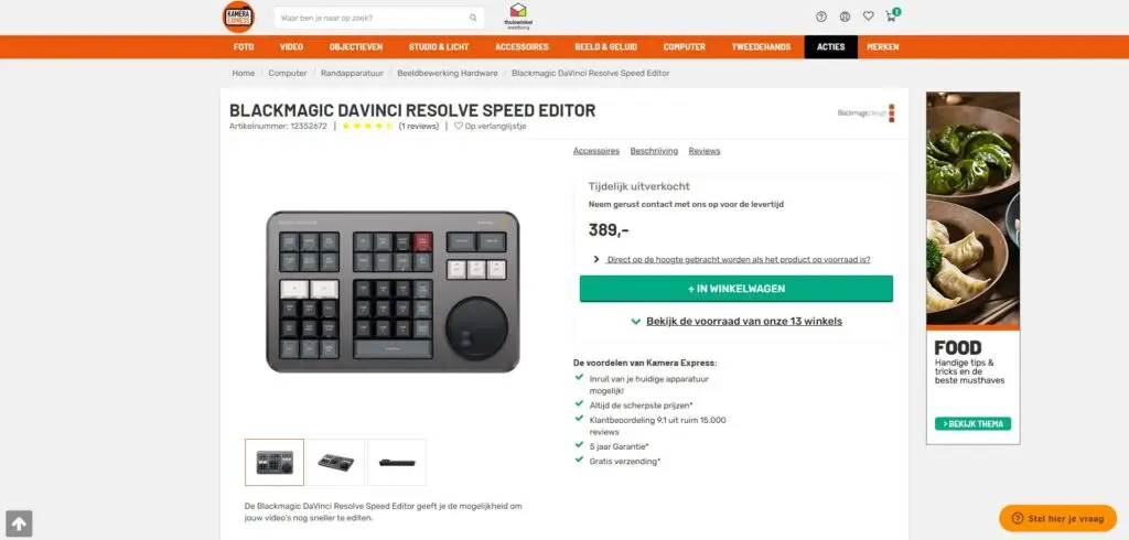 een goede product pagina in woocommerce - Voorbeeld Kamera Express