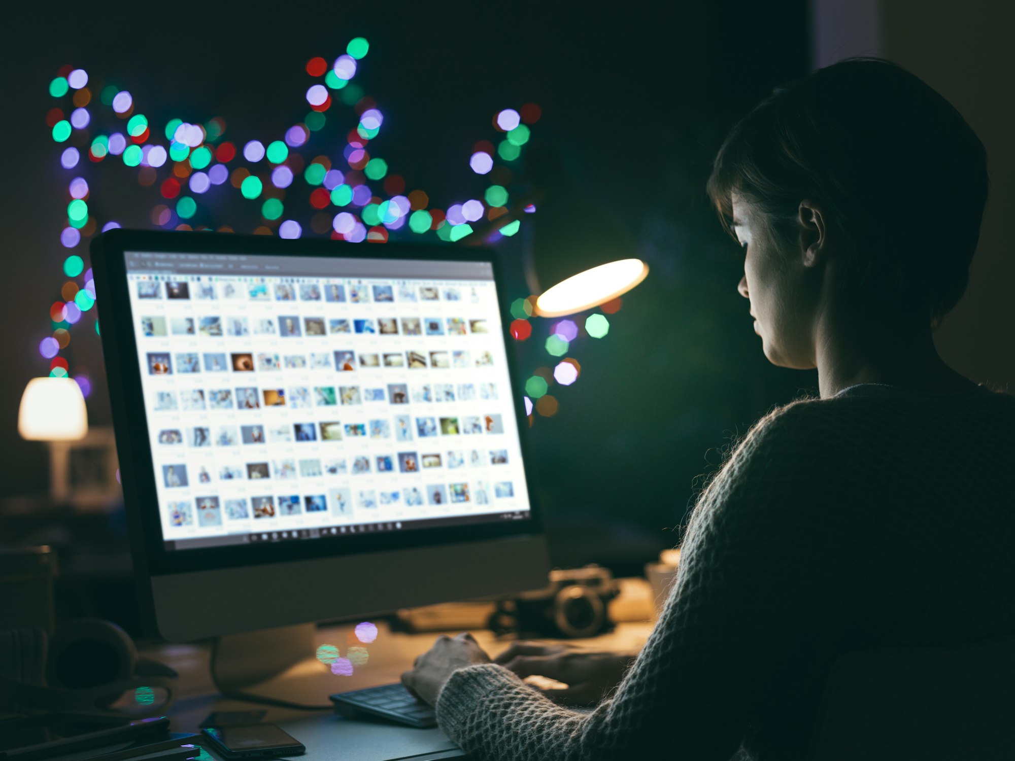 Photographer viewing pictures on the computer