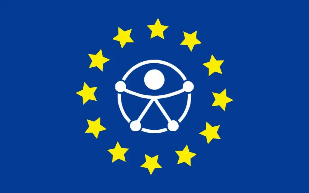 Digitale Toegankelijkheid: European Accessibility Act in de praktijk 2 De vlag van de Europese Unie, met het universele toegankelijkheidsicoon in het midden. Het symbool van de European Accessibility Act (EAA)