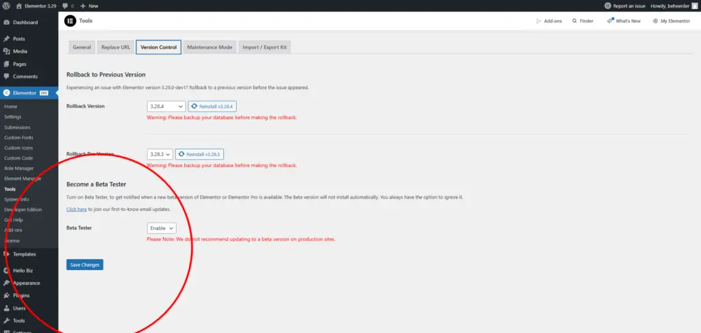 Een complete handleiding Classes met Elementor Editor 4 2 Elementor 3.29 - Beta testing activeren
