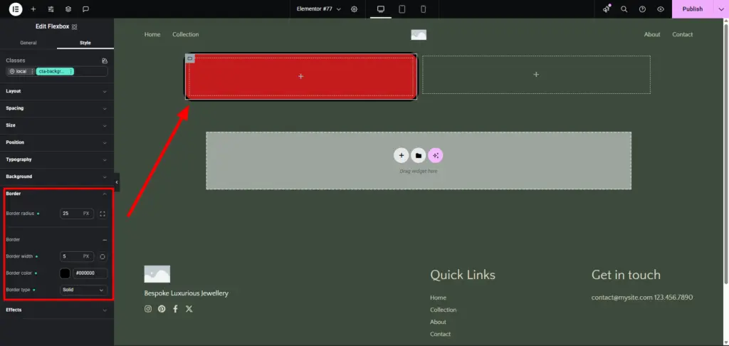 Een complete handleiding Classes met Elementor Editor 4 13 Border settings aanpassen met Editor V4