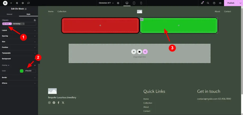 Een complete handleiding Classes met Elementor Editor 4 16 Kleuren door local settings aanpassen