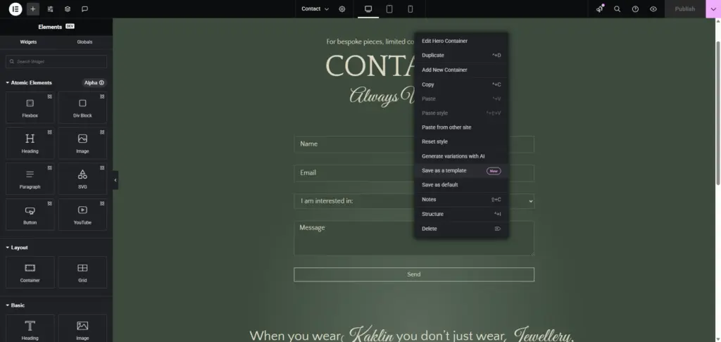 Elementor Cloud Templates: Je persoonlijke design bibliotheek 2 Elementor Cloud Templates: Het exporteren van een container richting cloud.