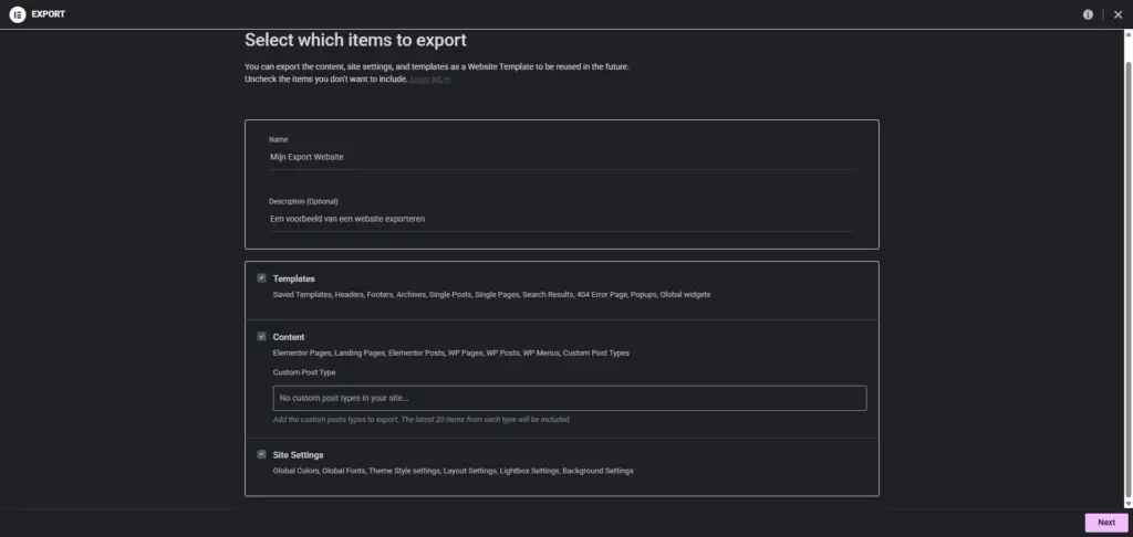 Elementor Cloud Templates: Je persoonlijke design bibliotheek 13 Welke onderdelen te exporteren?