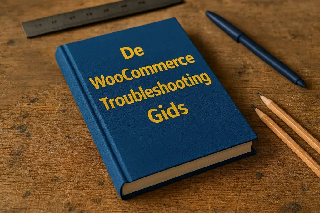 De WooCommerce Troubleshooting Gids 1 Boek op werktafel 'De WooCommerce Troubleshooting Gids