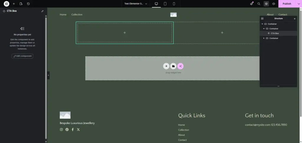 Een nog leeg Elementor component