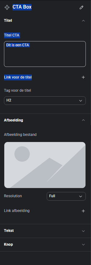 Property input scherm Elementor Component