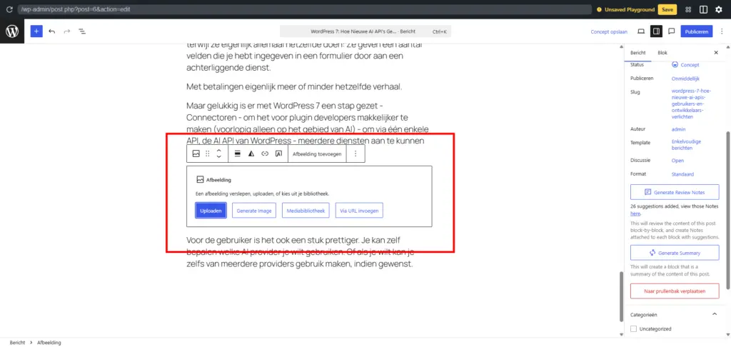 WordPress 7 en AI - Hoe zit dit nu precies? 11 Generate Image with AI