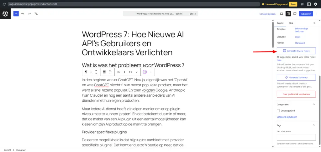WordPress 7 en AI - Hoe zit dit nu precies? 6 Review notes
