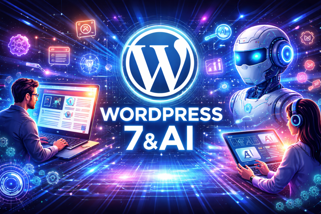 WordPress 7 en AI - Hoe zit dit nu precies? 1 WordPress 7 in AI - Het concept in een afbeelding zichtbaar gemaakt.