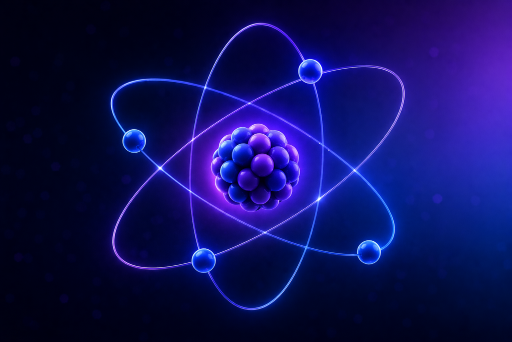 Afbeelding van een atoom om het idee van Atomic Elements en componenten uit te leggen.
