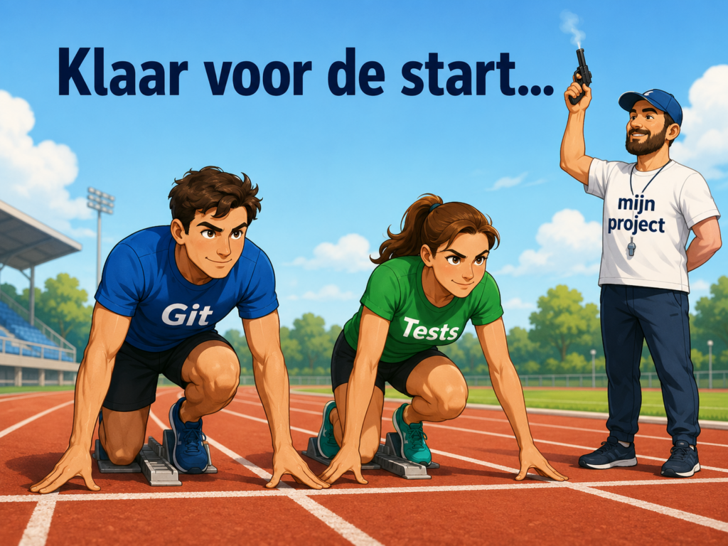 Cartoon over het gebruik van versiebeheer en test-tools
