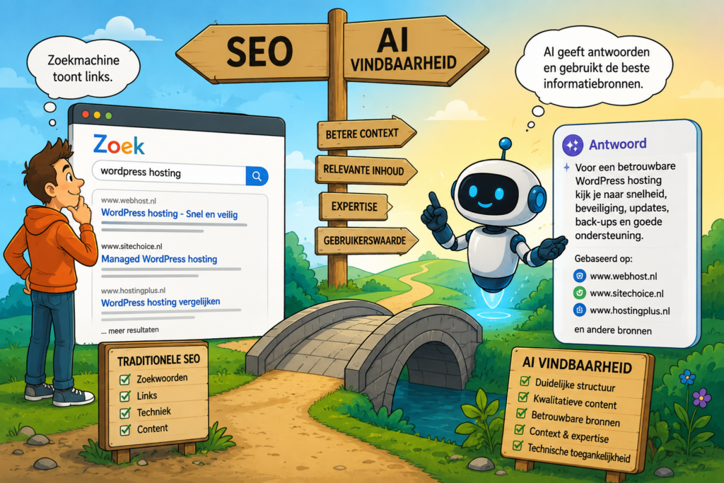 Vergeet Google. Hoe word je gevonden in de AI Wereld 3 Van SEO naar AI vindbaarheid - Een afbeelding die toont, hoe je informatie meer zichtbaarheid kan krijgen
