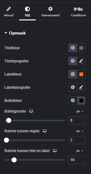 De stijl voor de lijst instellen