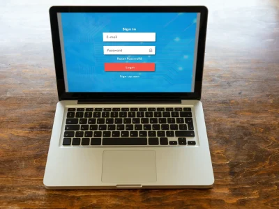 Login password on a laptop screen. Internet security concept.