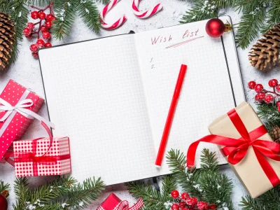 Wish list for christmas with christmas decorations