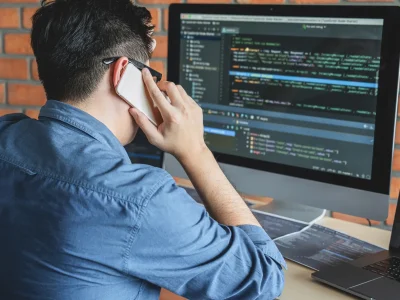 Young Professional programmer working at developing programming and website working in a software